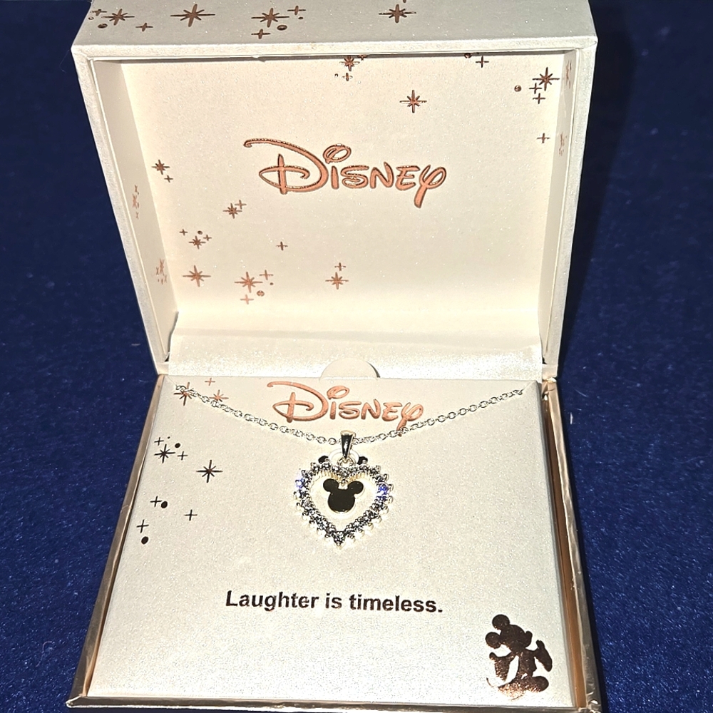 (New) Disney Fine Silver Plated Heart Pendant Necklace 16"